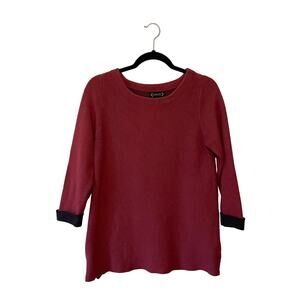 Nanette Lepore M red long sleeve sweater zip hem black cuffed wool blend
